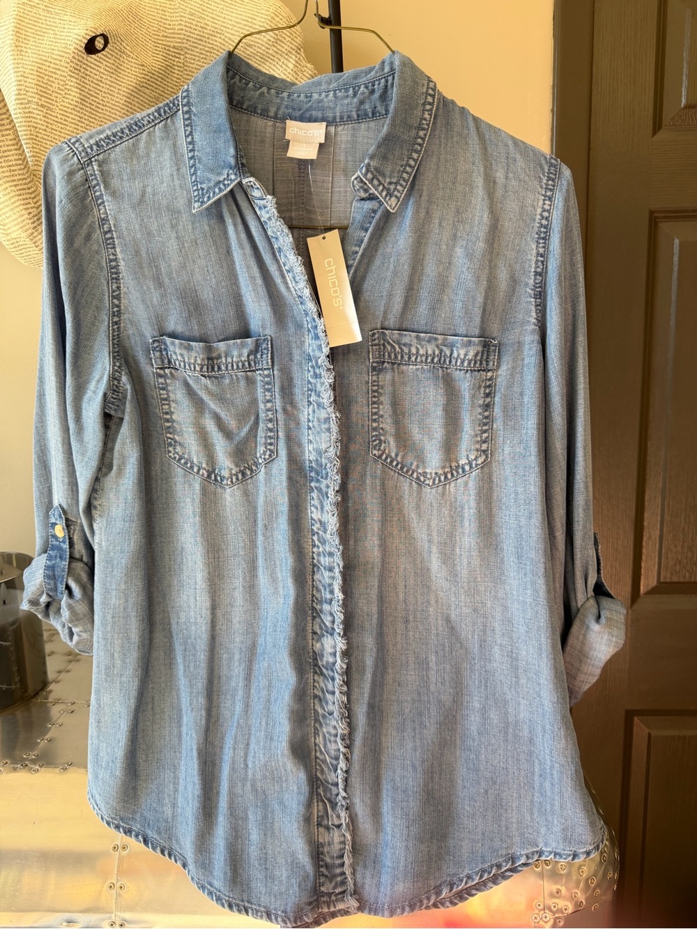 Chico's Light Blue Denim Button-Front Shirt